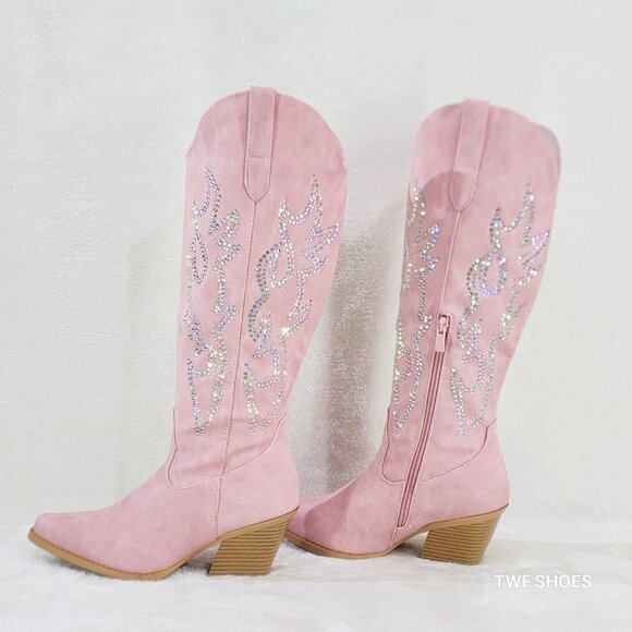 Ann Pink Multi Sparkle Rhinestones Country Glam Western Cowgirl Knee boots